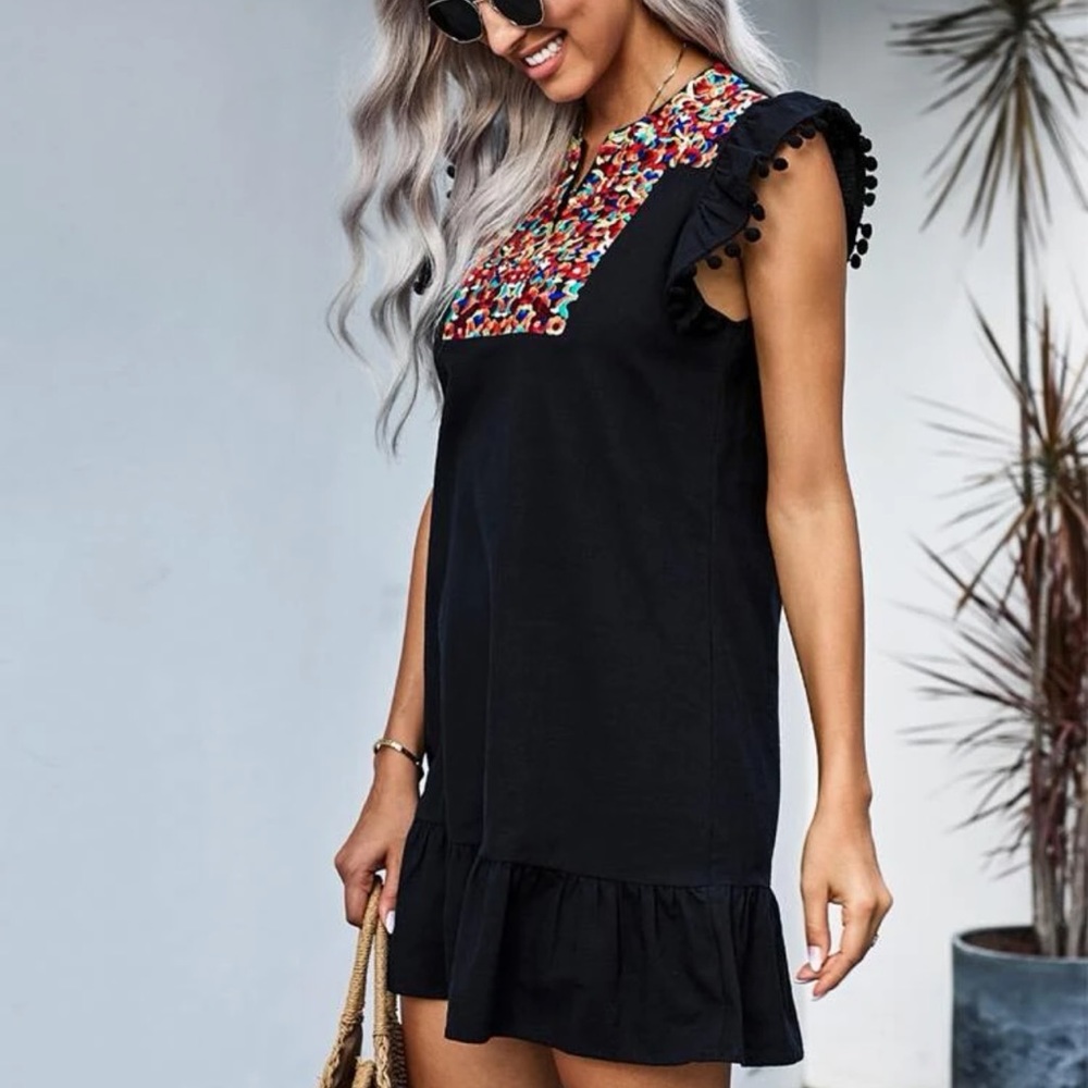 Shein embroidered ruffle hem babydoll dress